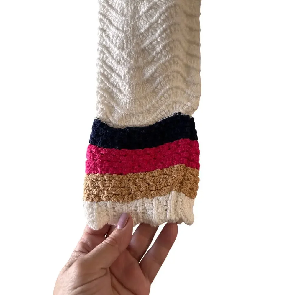 House of Harlow 1960 White Multicolor Trim Button-Down Knit Sweater Women Sz L